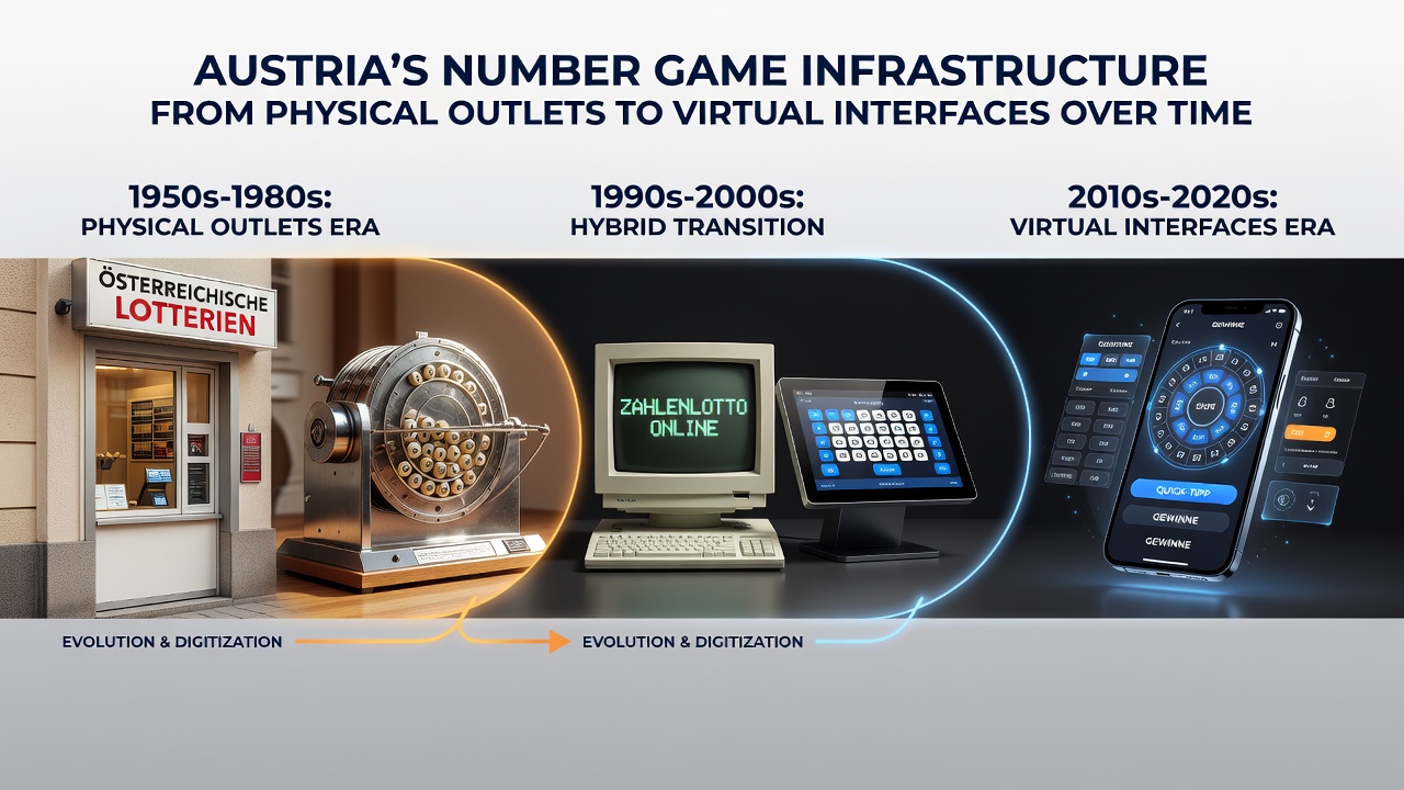 Modern digital interface for Austria's number games showing virtual ticket options