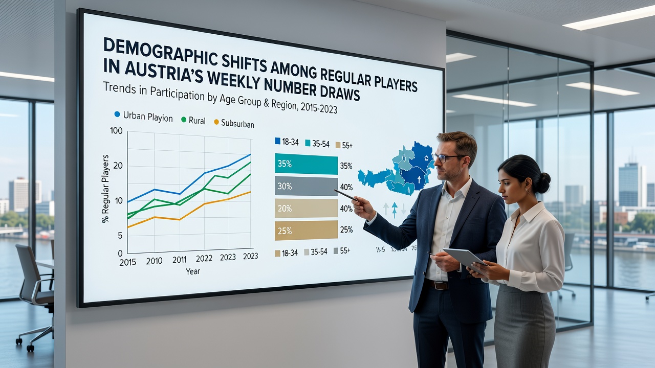 Infographic illustrating changes in player demographics for Austria's number draws including urban versus rural splits and gender trends through 2025