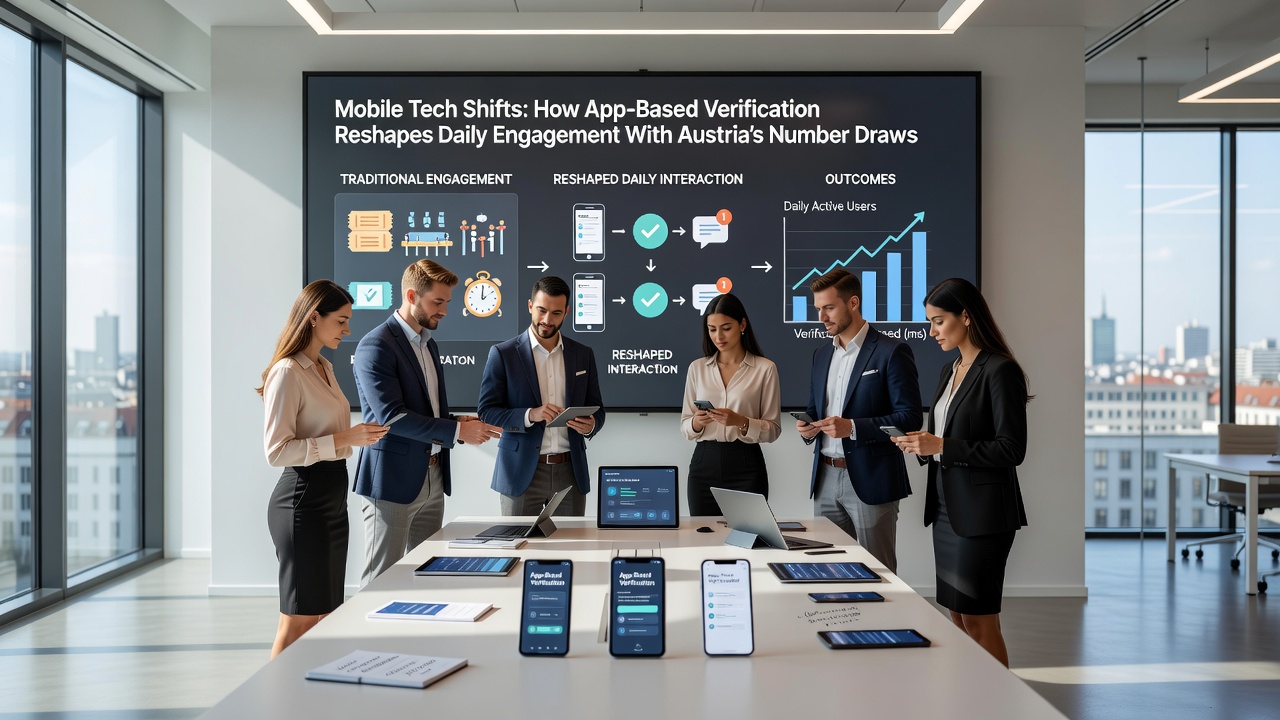 Group of users engaging with verified mobile lottery apps during an Austria number draw event